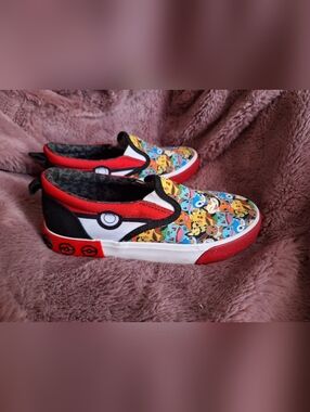 Kids Pokemon Red Multi-Color Character Slip-On Sneakers